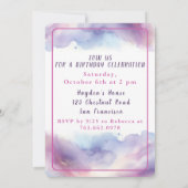 パープルグリッターバタフライ – 誕生日 招待状 (裏面)