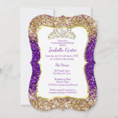 パープルグリッターバースデーパーティー金ゴールドホワイトティアラ 招待状 (正面)