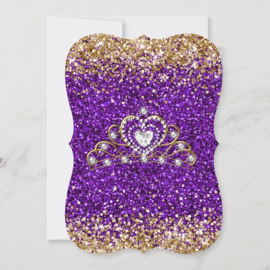 パープルグリッターバースデーパーティー金ゴールドホワイトティアラ 招待状 (裏面)