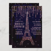 パープルグリッターパリエッフェルタワーブライダルシャワー 招待状 (正面/裏面)