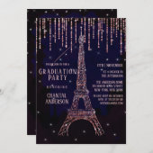パープルグリッターパリエッフェルタワー卒業パーティー 招待状 (正面/裏面)