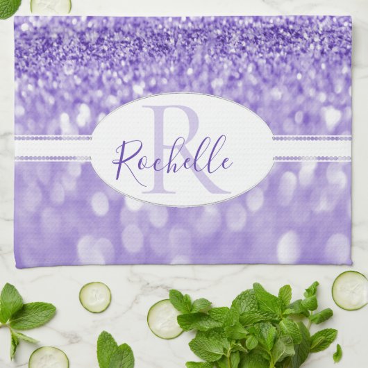 パープルグリッターパーソナライズされたキッチンタオル キッチンタオル (折り畳み)
