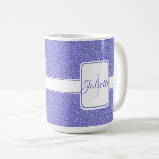 パープルグリッターパーソナライズされたコーヒーマグ コーヒーマグカップ (正面右)