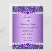 パープルグリッターパールダイヤモンドバースデーパーティー 招待状 (正面)