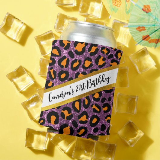 パープルグリッターヒョウガーリーチータシック誕生日 缶クーラー (インサイチュ 夏)