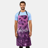 パープルグリッターヒョウ印刷 エプロン (着用した状態)