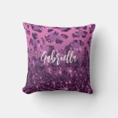 パープルグリッターヒョウ印刷 クッション (正面)