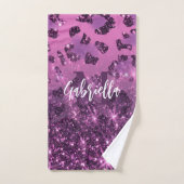パープルグリッターヒョウ印刷 バスタオルセット (ハンドタオル)