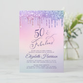 パープルグリッターピンクバーチャル50th誕生日パーティー 招待状 (スタンド正面)