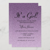 パープルグリッターフェイクその女の子ベビーシャワー招待状 招待状 (正面/裏面)
