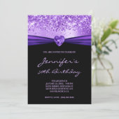 パープルグリッターフォイルジェムハート50th誕生日 招待状 (スタンド正面)