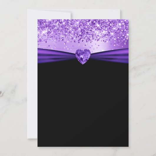 パープルグリッターフォイルジェムハート50th誕生日 招待状 (裏面)
