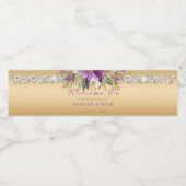 パープルグリッターフラワーズダイアモンド結婚金ゴールド ペットボトルラベル (シングルラベル)