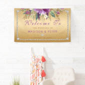 パープルグリッターフラワーズダイアモンド結婚金ゴールド 横断幕 (インサイチュ)