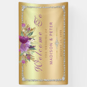 パープルグリッターフラワーズダイアモンド結婚金ゴールド 横断幕 (縦)