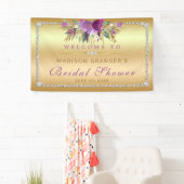 パープルグリッターフラワーズダイアモンド金ゴールドブライダルシャワー 横断幕 (インサイチュ)