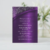 パープルグリッターブライダルシャワー誕生日スウィート16t 招待状 (スタンド正面)