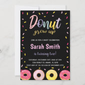 パープルグリッターブラックピンクドーナツ誕生日 招待状 (正面)