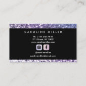 パープルグリッターブラックモノグラムトレンディー美しいサロン 名刺 (裏面)