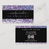 パープルグリッターブラックモノグラムトレンディー美しいサロン 名刺 (正面/裏面)