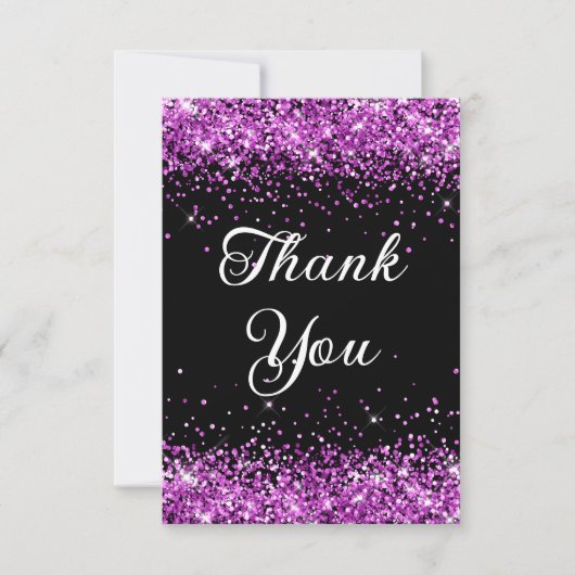 パープルグリッターブラック40歳の誕生日 サンキューカード (正面)