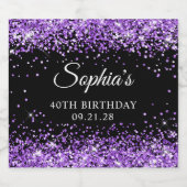 パープルグリッターブラック40歳の誕生日 リキュールボトルラベル (シングルラベル)