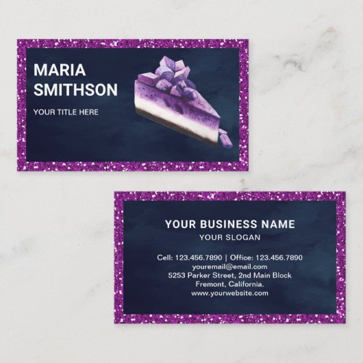 パープルグリッターブルーベリーチーズケーキスライスベーカリー 名刺 (正面/裏面)