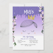 パープルグリッタープリンセスガールズ誕生日 招待状 (正面)