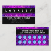 パープルグリッターヘアメイクアップアーティストネイルサロンスパ 予約カード (正面/裏面)