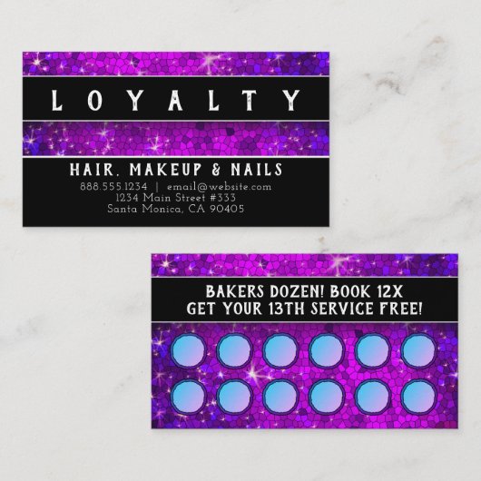 パープルグリッターヘアメイクアップアーティストネイルサロンスパ 予約カード (正面/裏面)