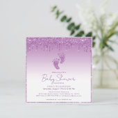 パープルグリッターベビーシャワー招待状 招待状 (スタンド正面)