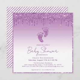 パープルグリッターベビーシャワー招待状 招待状