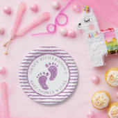 パープルグリッターベビー足ベビーシャワーパーソナライズされた ペーパープレート (パーティー)