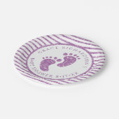 パープルグリッターベビー足ベビーシャワーパーソナライズされた ペーパープレート (アングル)