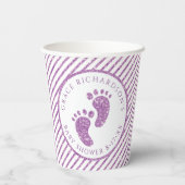 パープルグリッターベビー足ベビーシャワーパーソナライズされた 紙コップ (裏面)