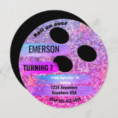 パープルグリッターボウリングボールボーリング、誕生日パーティー 招待状 (正面/裏面)