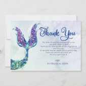 パープルグリッターマーメイドテールベイビーシャワー サンキューカード (正面)