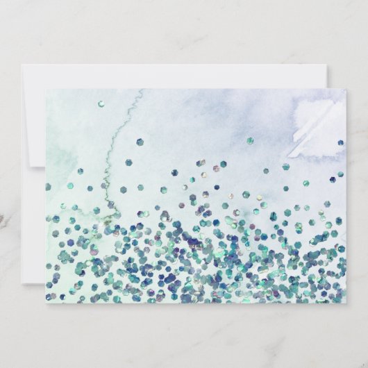 パープルグリッターマーメイドテールベイビーシャワー サンキューカード (裏面)