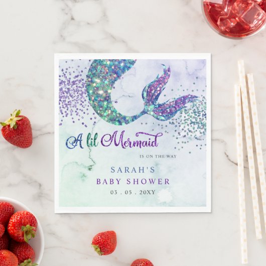 パープルグリッターマーメイドベビーシャワー スタンダードランチョンナプキン (インサイチュ)