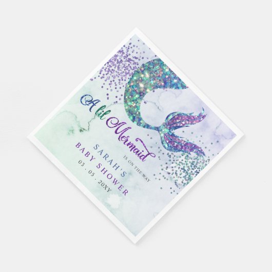 パープルグリッターマーメイドベビーシャワー スタンダードランチョンナプキン (角)