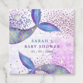 パープルグリッターマーメイドベビーシャワー フェイバータグ