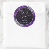 パープルグリッターマーメイドレターズ誕生日 ラウンドシール (バッグ)