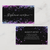 パープルグリッターメイクアップアーティストブラックビジネスカード コーリングカード (正面/裏面)