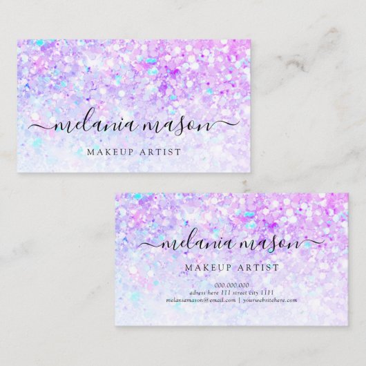 パープルグリッターメイクアップアーティストモダン 名刺 (正面/裏面)