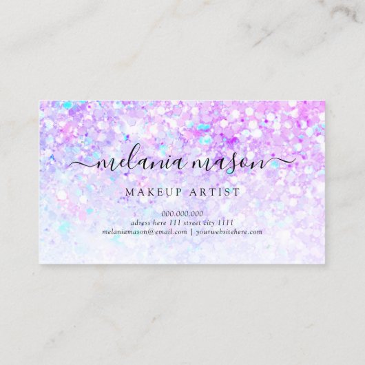 パープルグリッターメイクアップアーティストモダン 名刺 (裏面)
