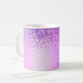 パープルグリッターモノグラムネームラグジュアリーガーリー コーヒーマグカップ (正面左)