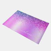 パープルグリッターモノグラムネームラグジュアリーガーリー ドアマット (アングル)