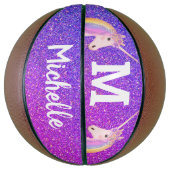 パープルグリッターユニコーンガールズモノグラパーソナライズされたム バスケットボール (縦)