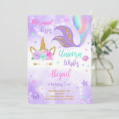 パープルグリッターユニコーンマーメイド誕生日招待状 招待状 (スタンド正面)