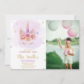 パープルグリッターユニコーン誕生日招待状写真 招待状 (正面)